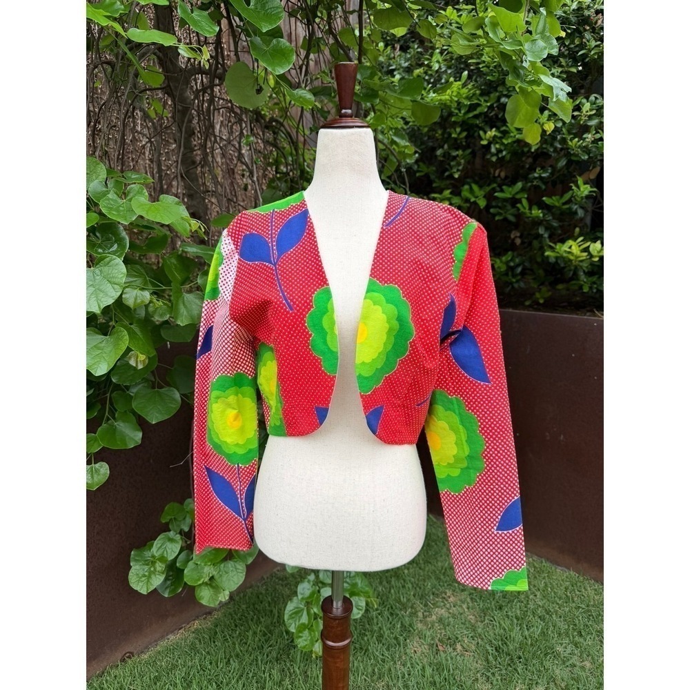 Mod Melrose Vintage Modern Remix Red Polka Dot Floral Crop Bolero Jacket Bow S/M